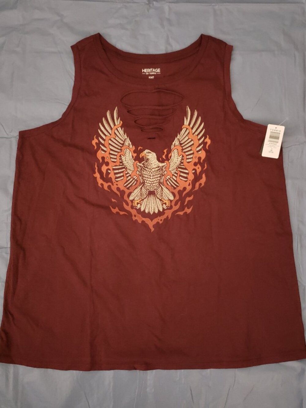 Torrid Burgundy Wine Eagle Flames Super Cool Tank 3X #368 - Picture 2 of 10
